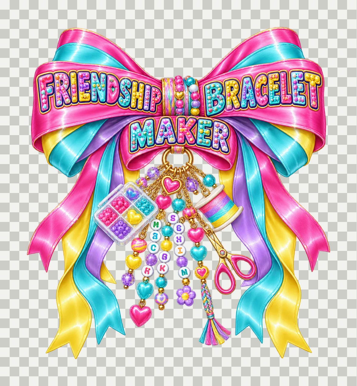 Friendship Bracelet Maker Bow Charm PNG, Coquette Ribbon Sublimation, Transparent Digital Download transparency and detail preview thumbnail