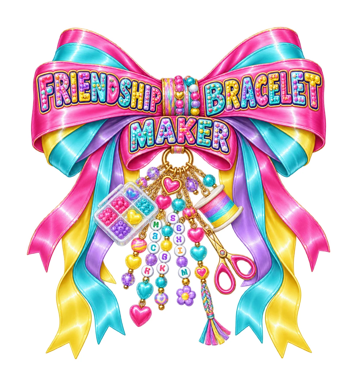 Friendship Bracelet Maker Bow Charm PNG, Coquette Ribbon Sublimation, Transparent Digital Download