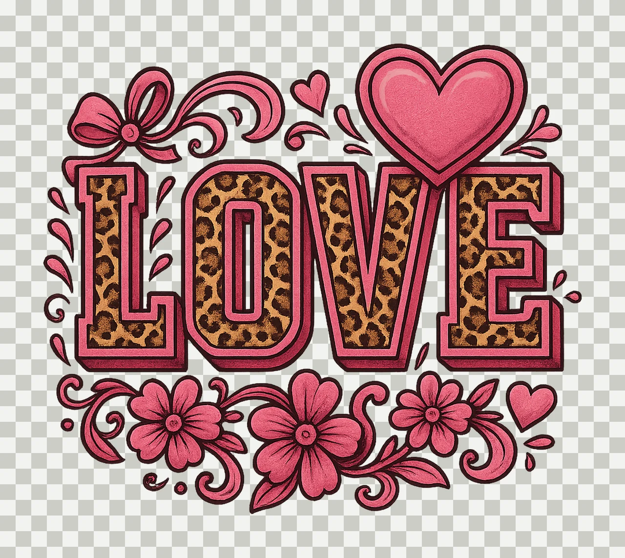Pink Glitter Leopard XOXO Valentines Day Retro Valentine transparency and detail preview thumbnail