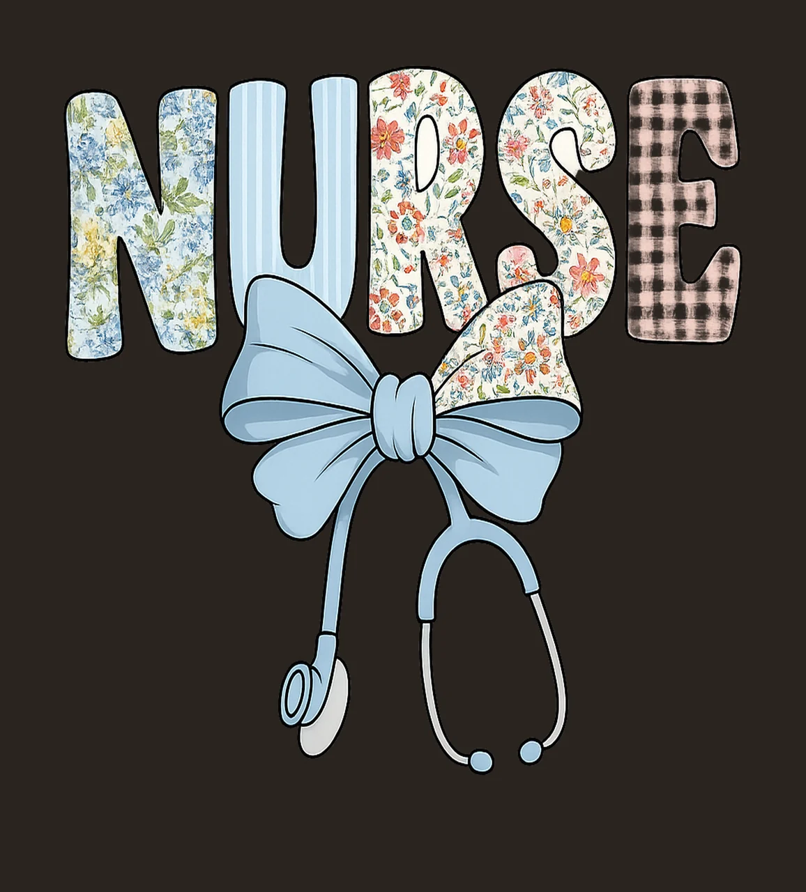 Nurse Text With Bow Patterned stethoscope floral stripes contrast preview thumbnail