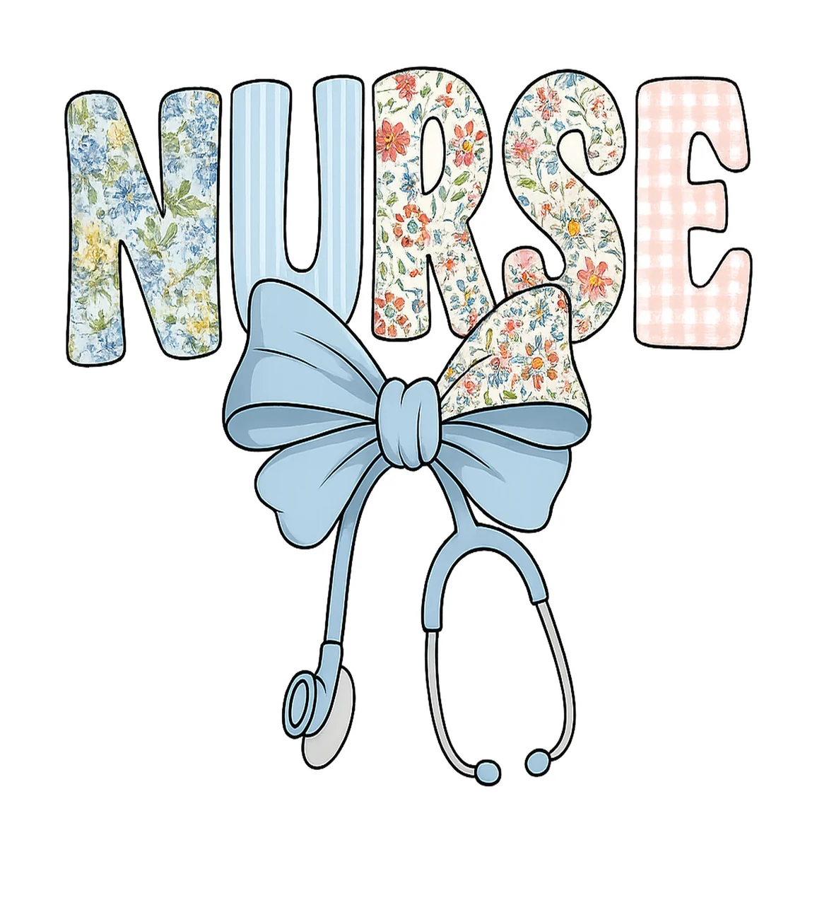 Nurse Text With Bow Patterned stethoscope floral stripes