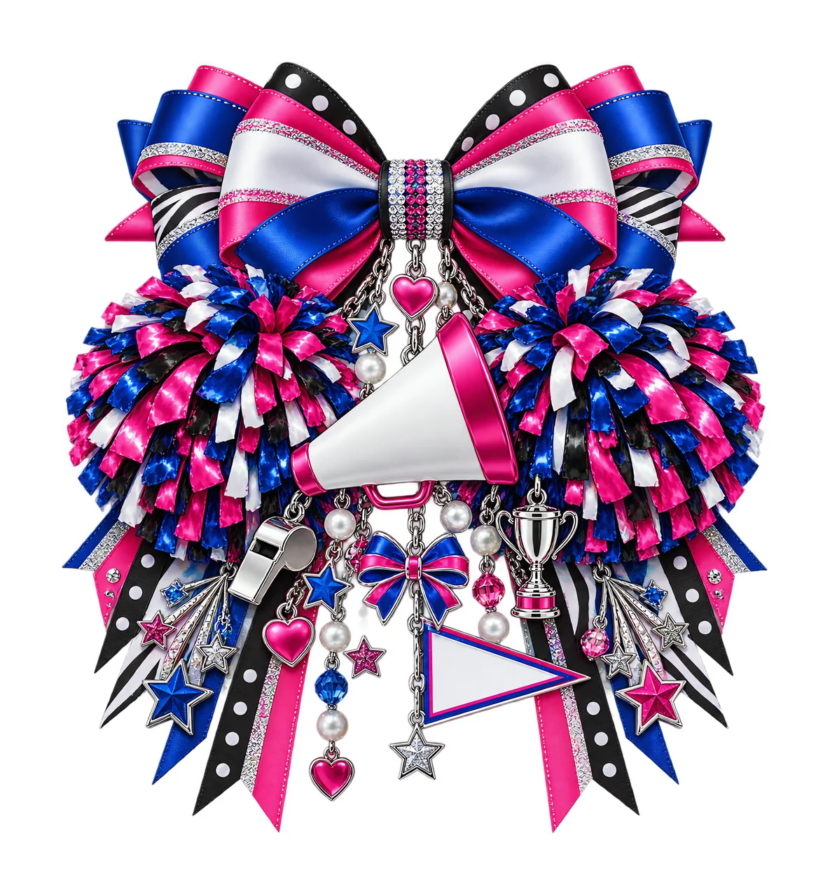 Cheerleading PNG, Pom Poms and Megaphone Coquette Bow, No Text Sublimation Clipart, Transparent Digital Download