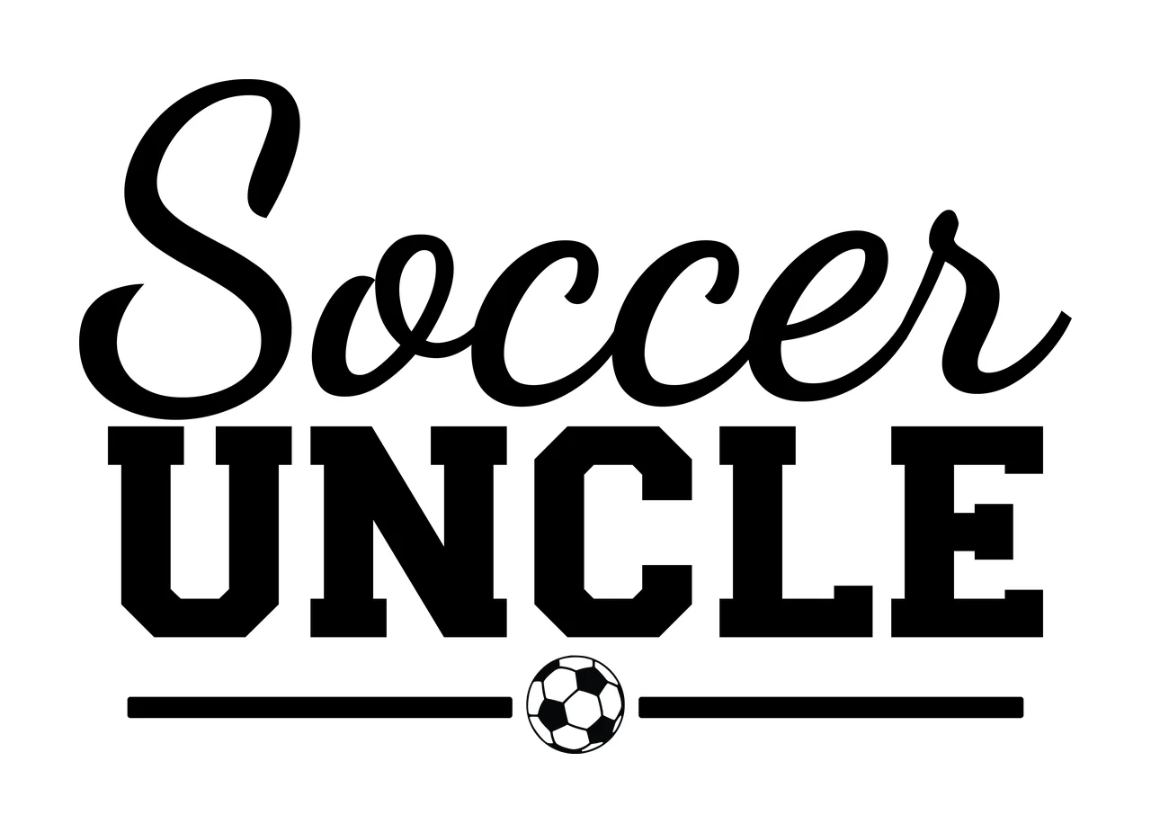 Soccer Uncle Text Graphic With A Small Ball displaying horizontal line