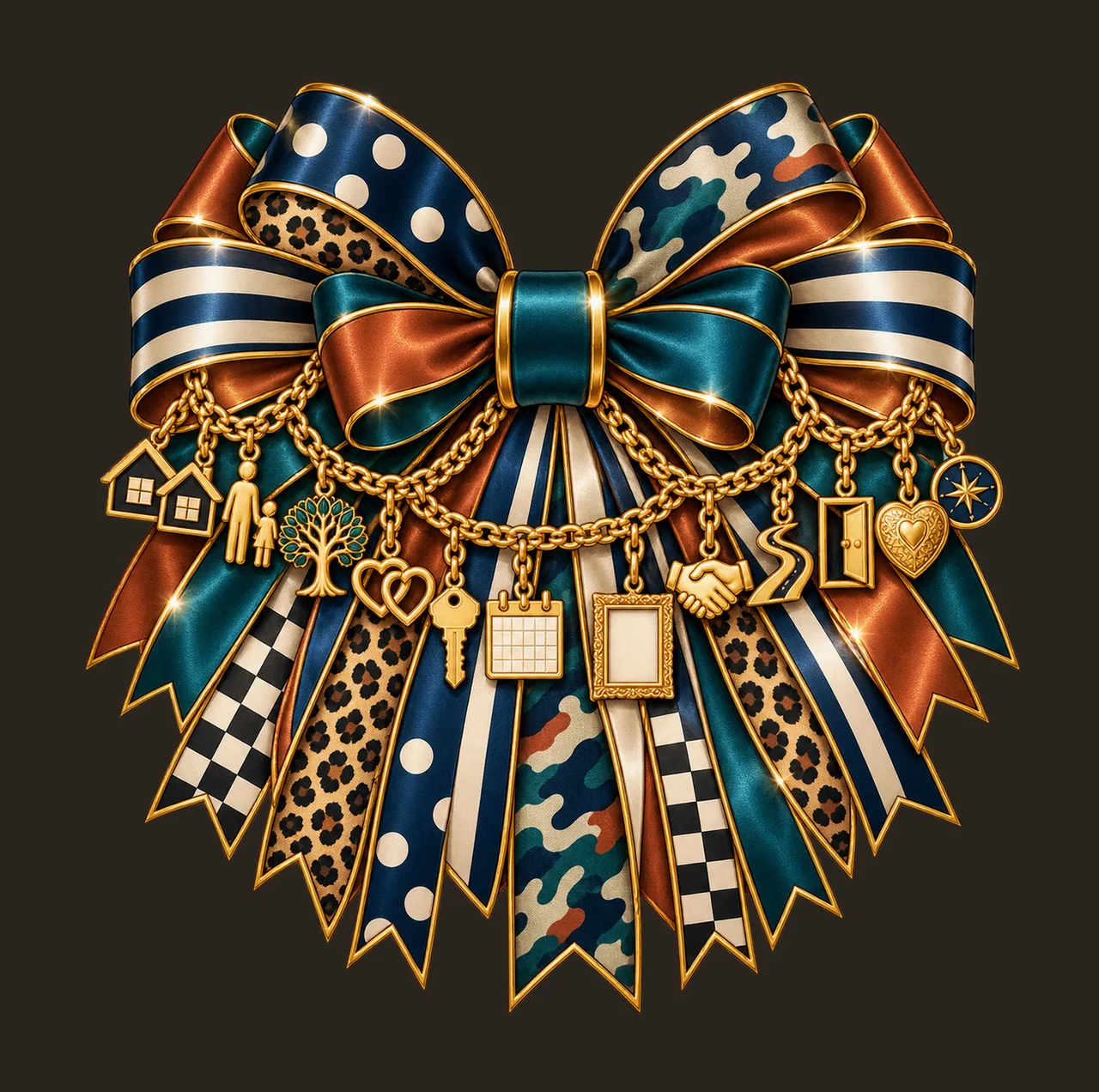 Bonus Dad Bow Charm PNG, Gold Chain Charms, Transparent Sublimation Design, Digital Download contrast preview thumbnail