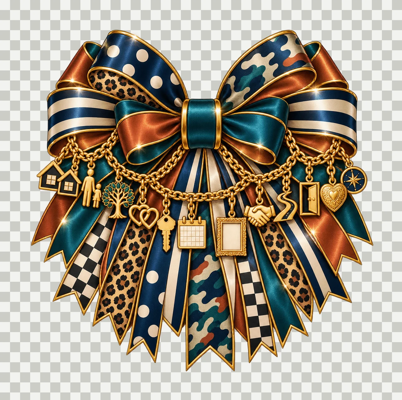 Bonus Dad Bow Charm PNG, Gold Chain Charms, Transparent Sublimation Design, Digital Download transparency and detail preview thumbnail
