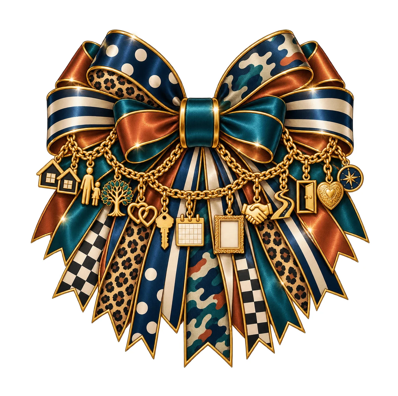Bonus Dad Bow Charm PNG, Gold Chain Charms, Transparent Sublimation Design, Digital Download