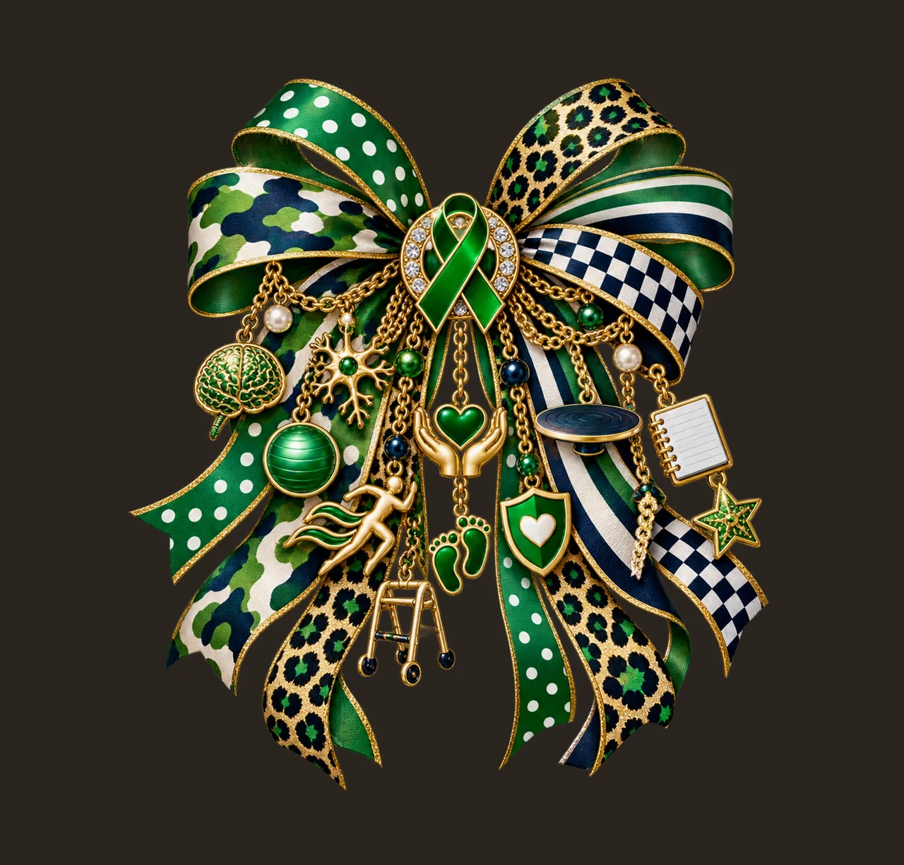 Cerebral Palsy Awareness Bow Charm PNG, Themed Gold Chain Charms, Coquette Ribbon Sublimation Design, Transparent Digital Download contrast preview thumbnail