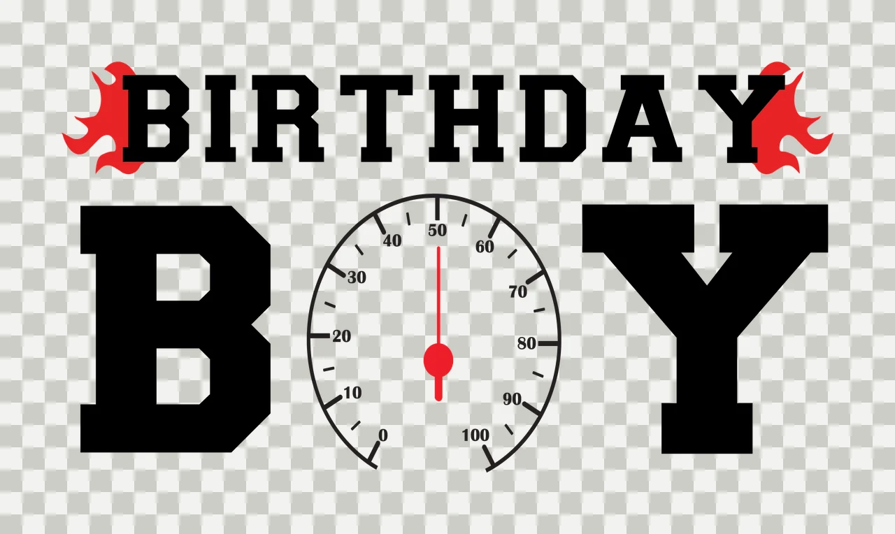 Birthday Boy Speedometer Gauge Graphic text silhouette black transparency and detail preview thumbnail