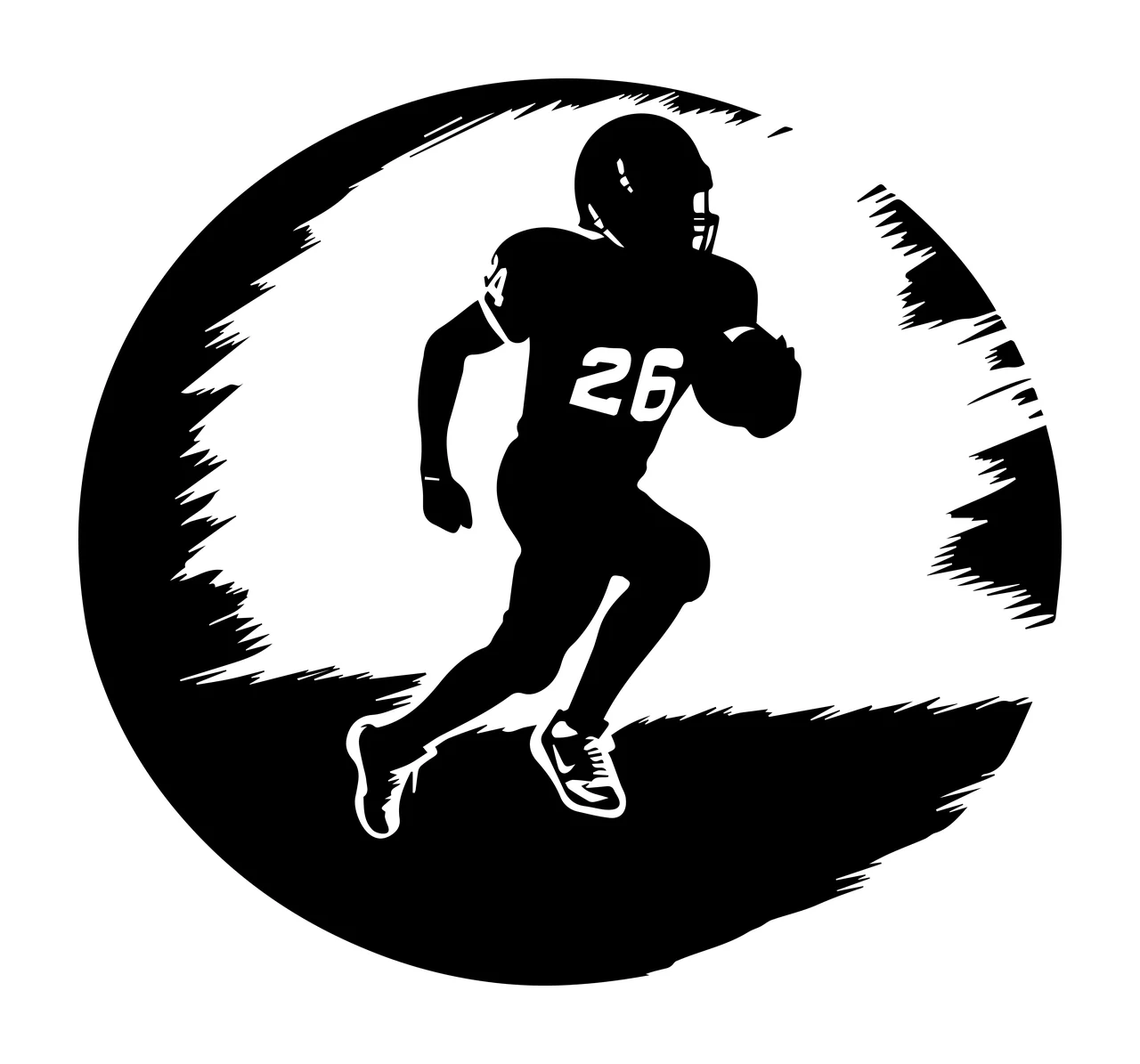 Football Player 26 Silhouette With Number running helmet circle