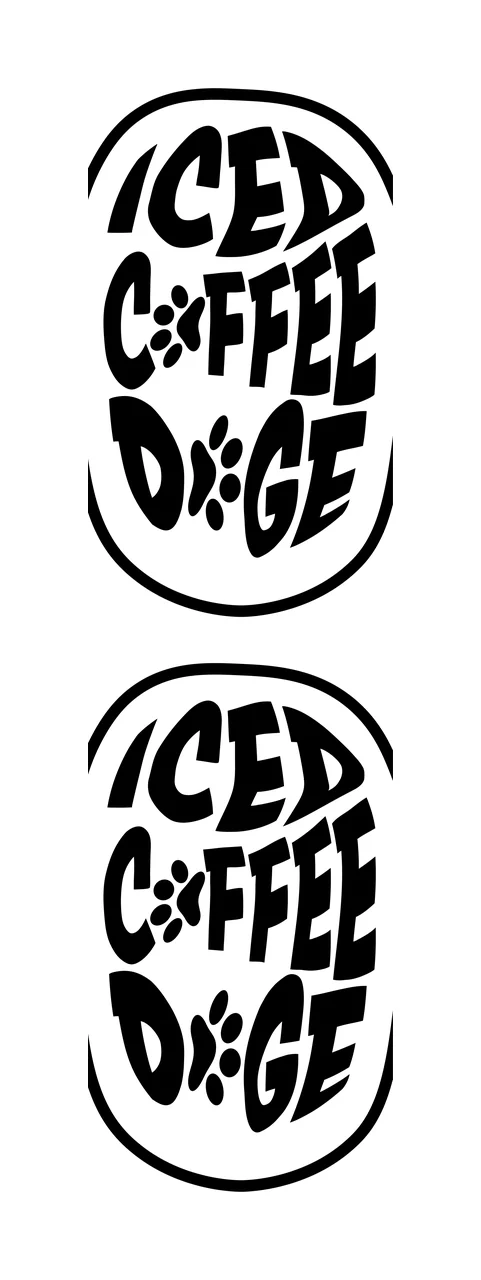 Iced Coffee Doge Black Graphic Text paw print oval border lettering
