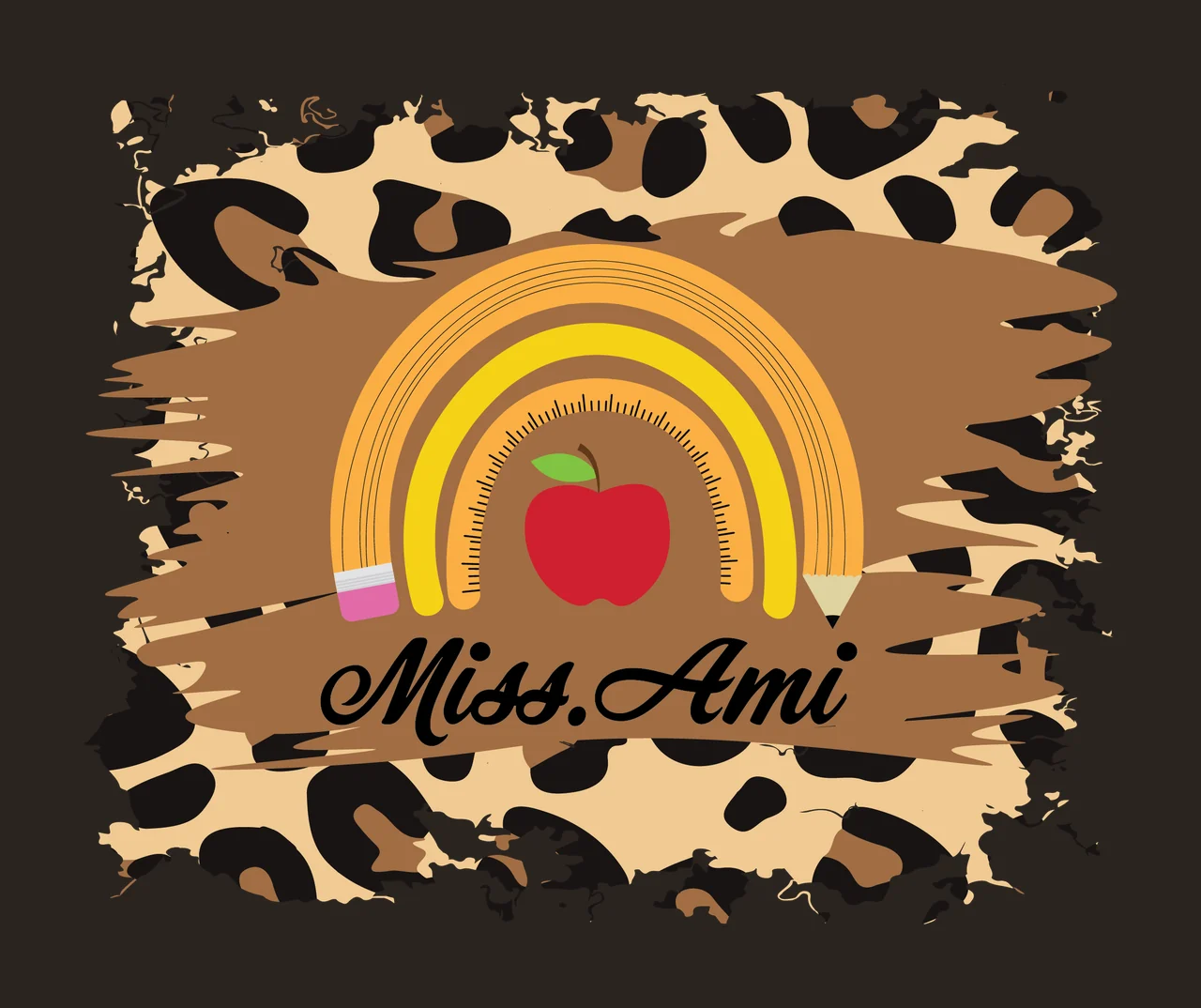 Miss Ami Text With Rainbow Apple and pencil leopard print contrast preview thumbnail