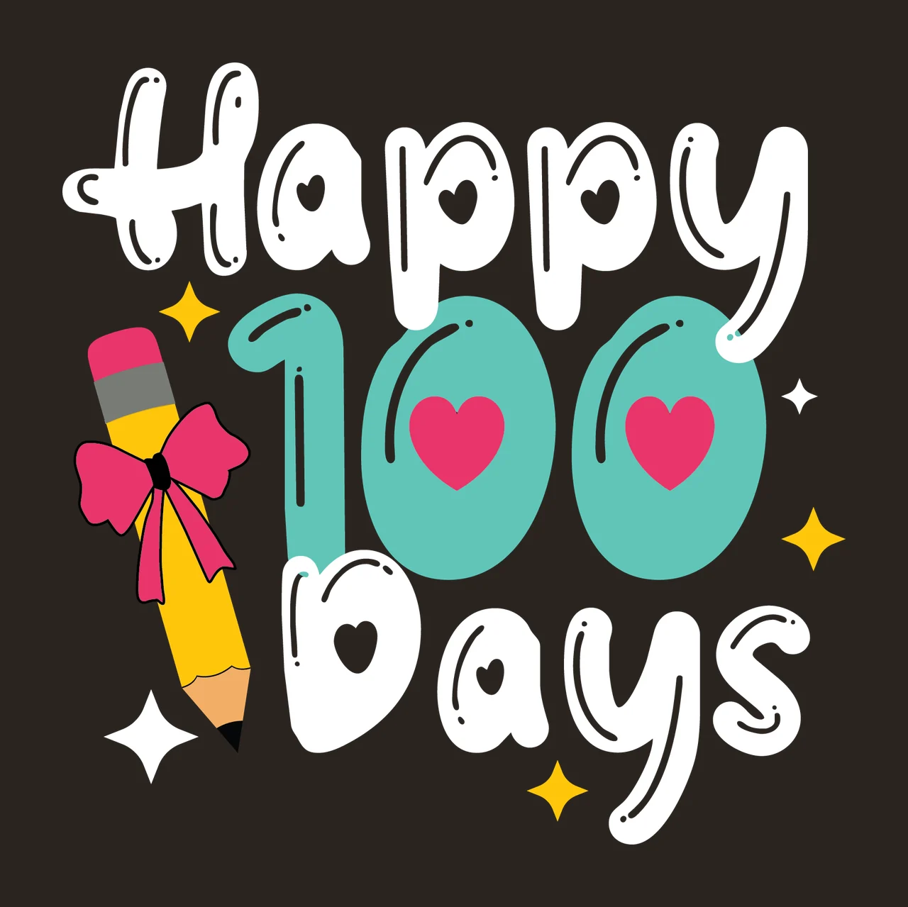 Happy 100 Days Decorative Typographic Text celebrating Variation contrast preview thumbnail