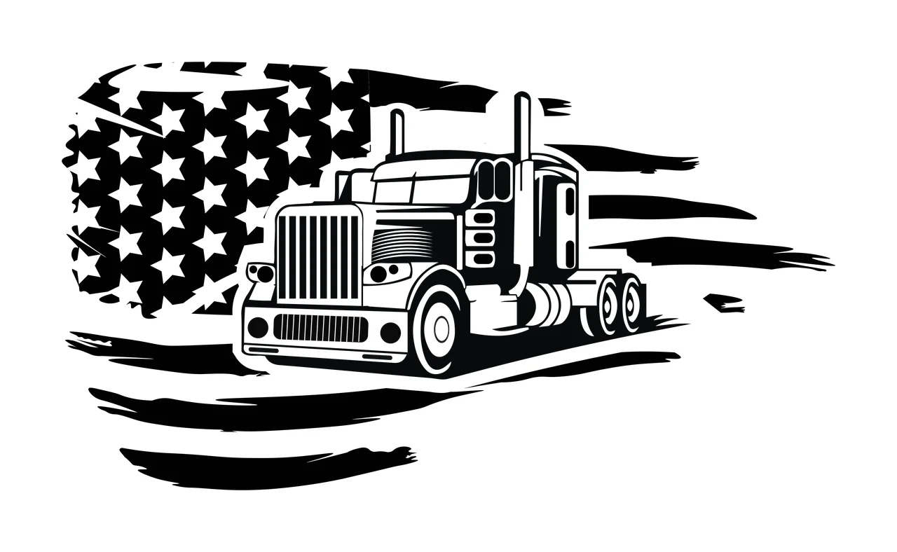 Semi Truck Flag And American Silhouette driving stars stripes