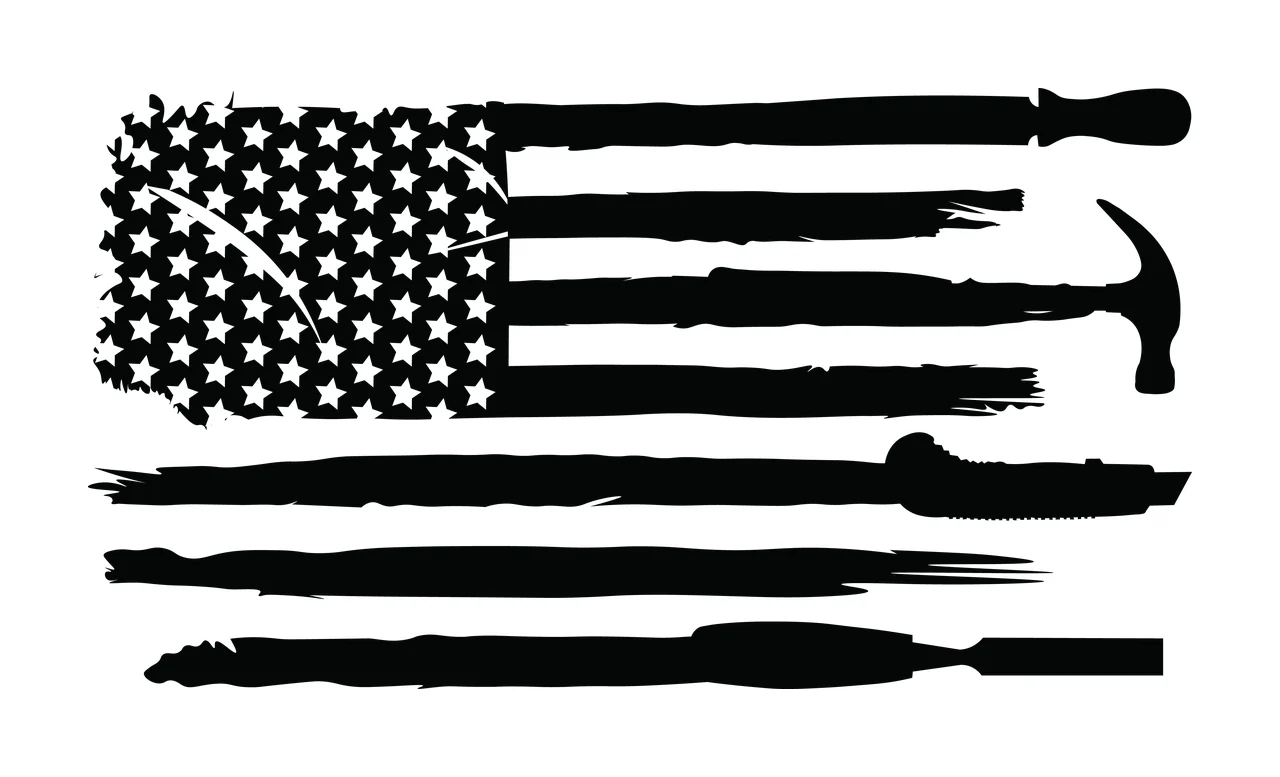 Flag Horizontal Pattern With Tools Including Hammer chisel