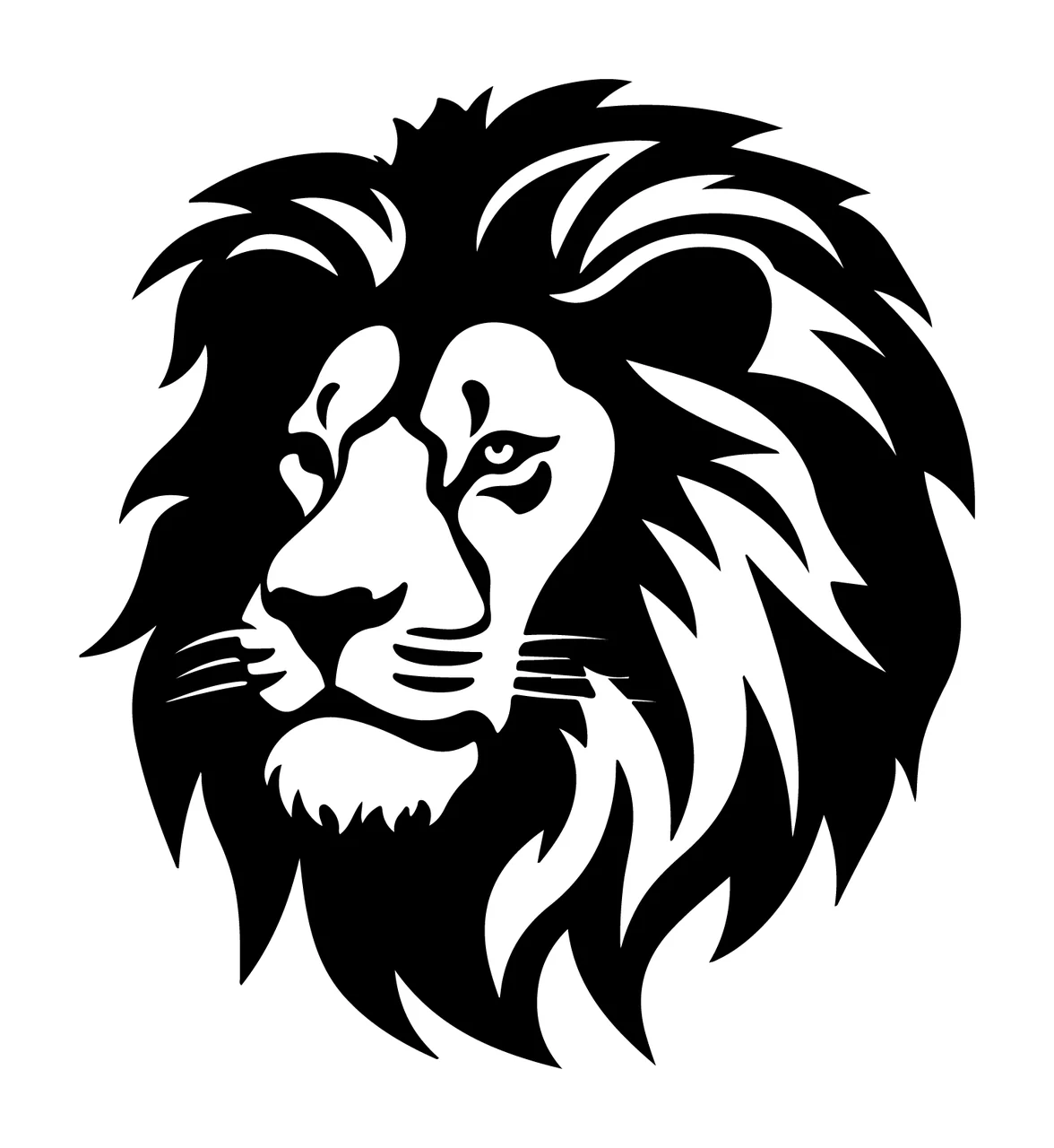 Lion Head Silhouette Graphic Profile mane eyes black white