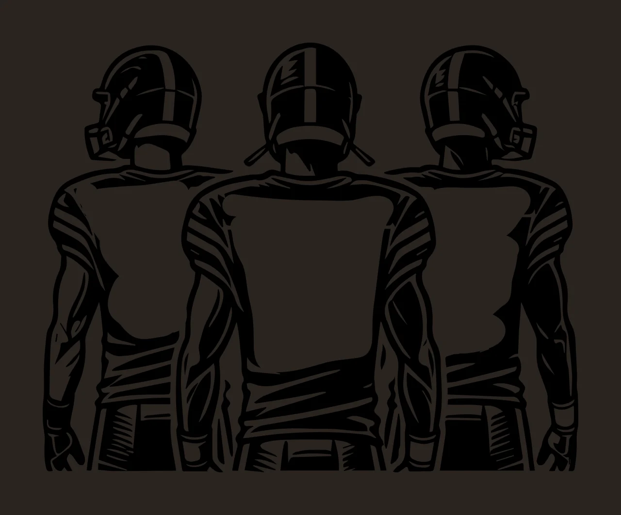 Three Players Football In Row From Behind standing helmets contrast preview thumbnail