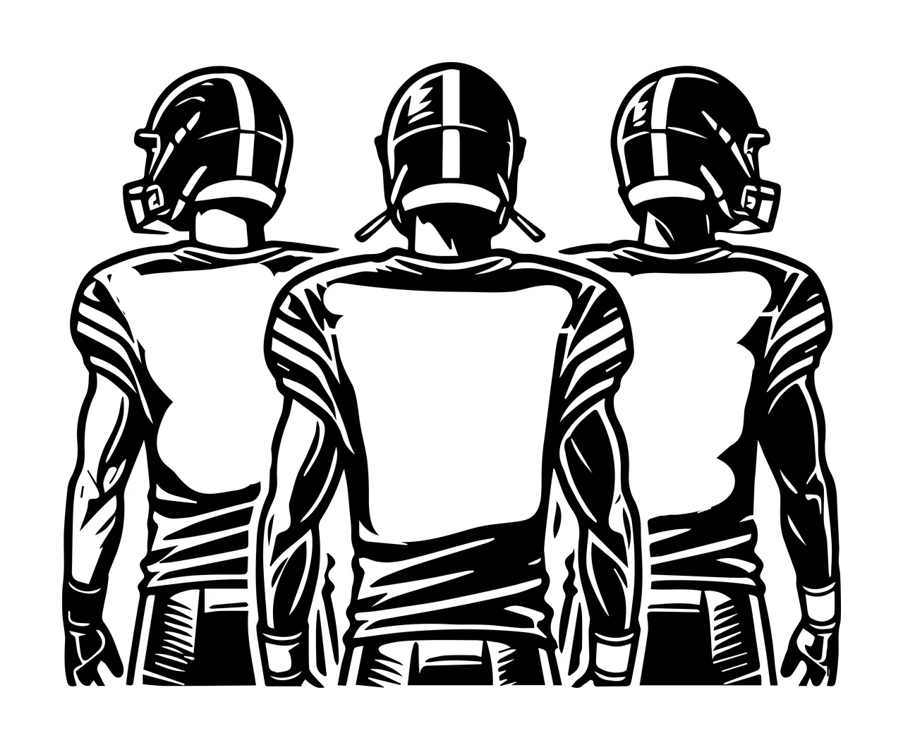 Three Players Football In Row From Behind standing helmets