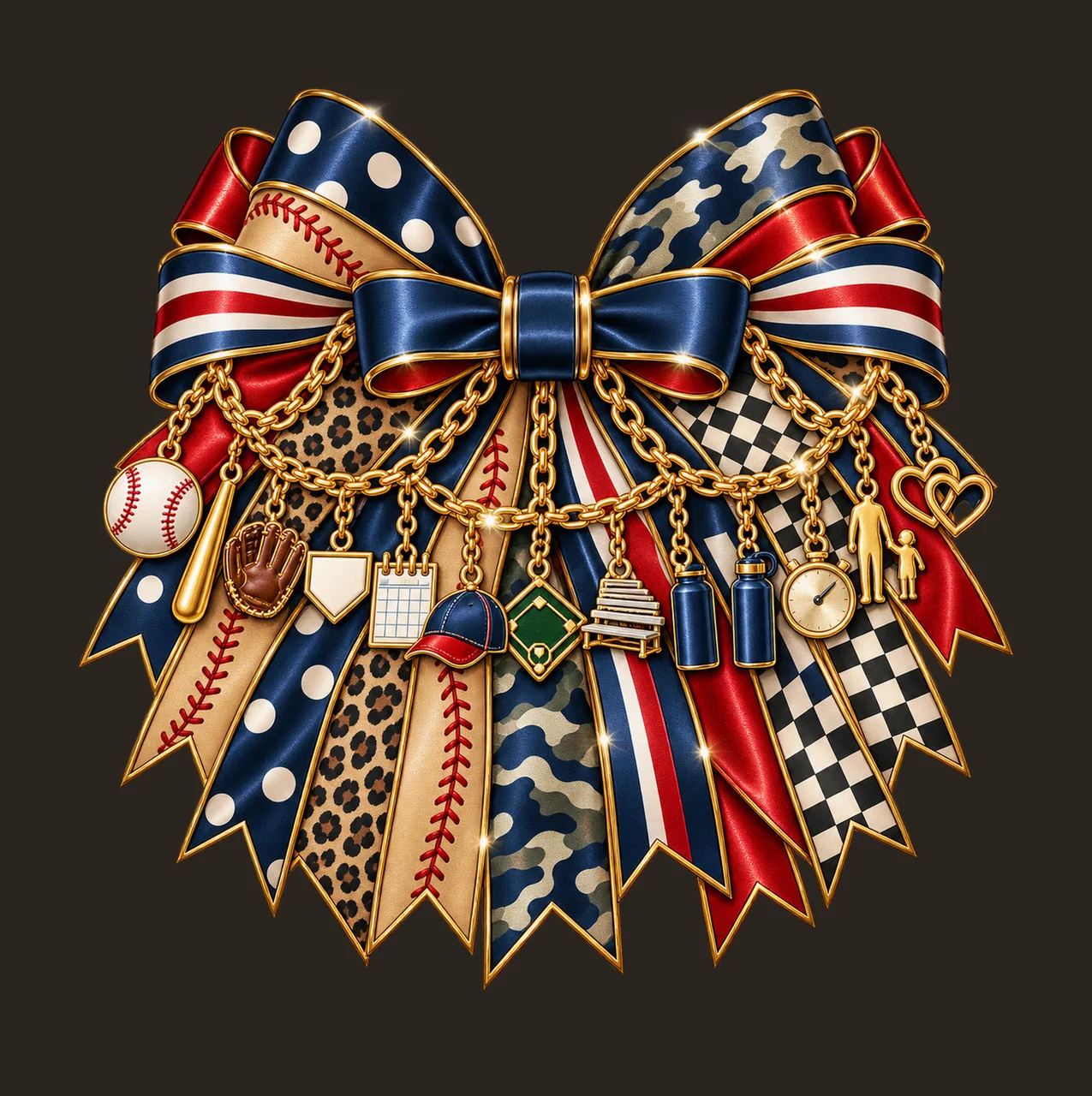 Baseball Dad Bow Charm PNG, Gold Chain Charms, Transparent Sublimation Design, Digital Download contrast preview thumbnail
