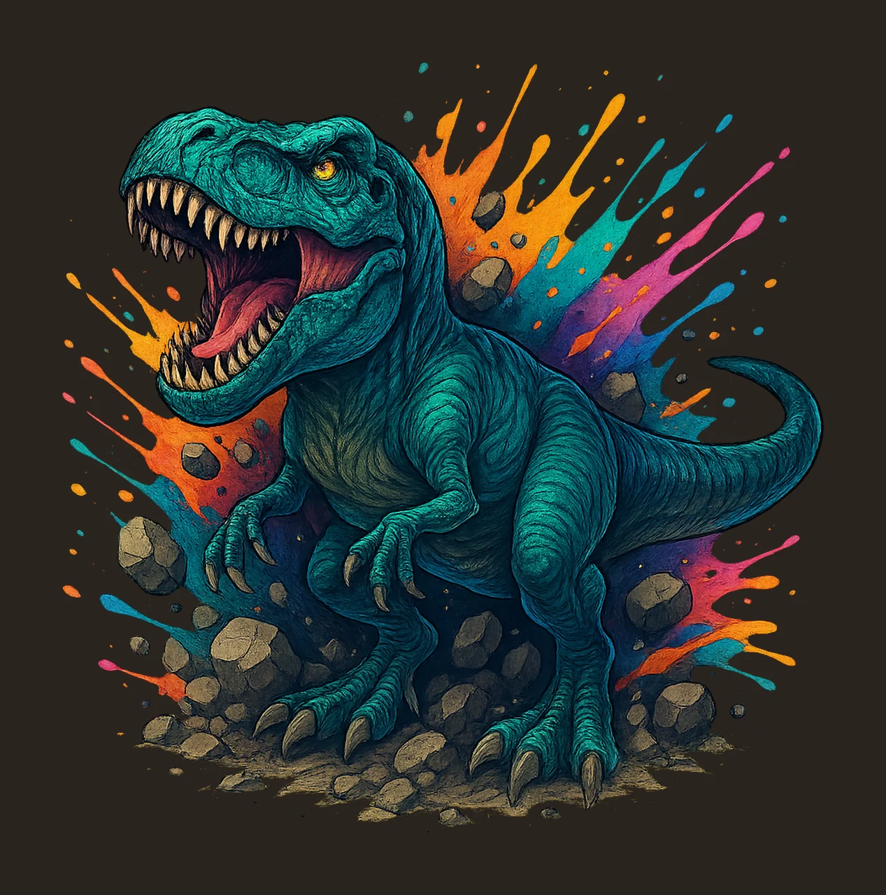 Futuristic Neon Dinosaur Artwork Sublimation Design Kids contrast preview thumbnail