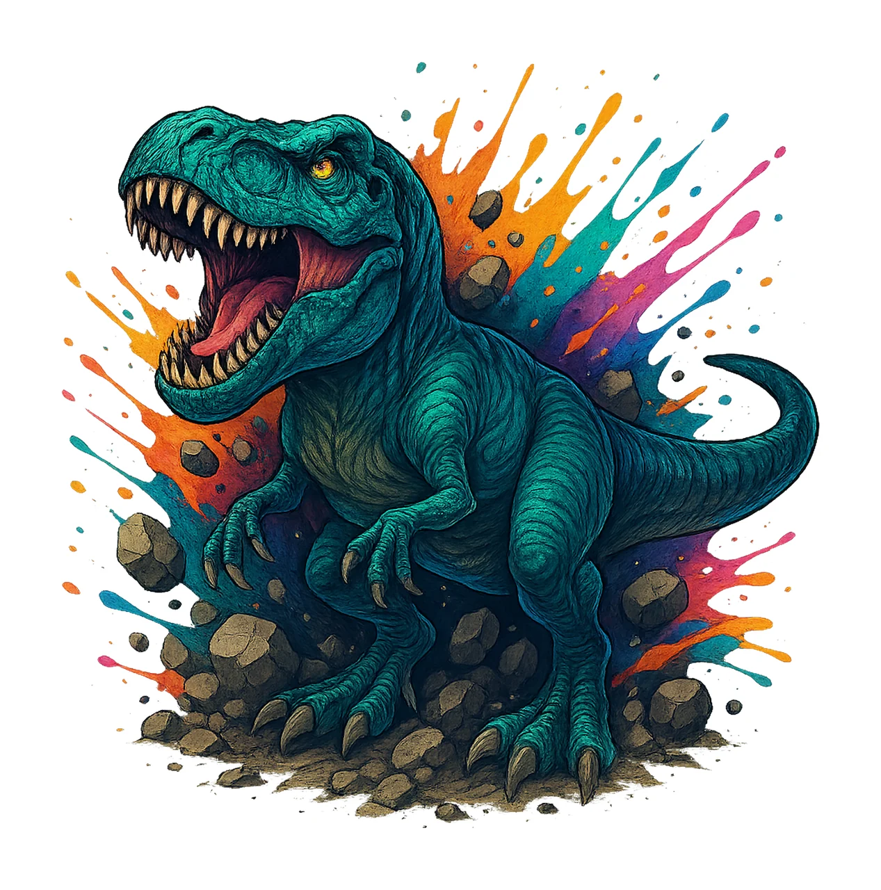 Futuristic Neon Dinosaur Artwork Sublimation Design Kids