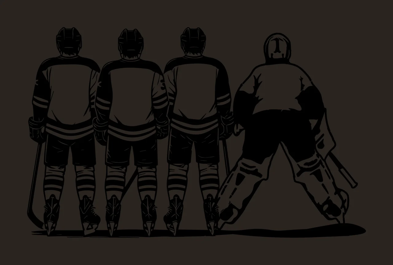 Hockey Four Players Standing Backwards jersey stick ice skates contrast preview thumbnail