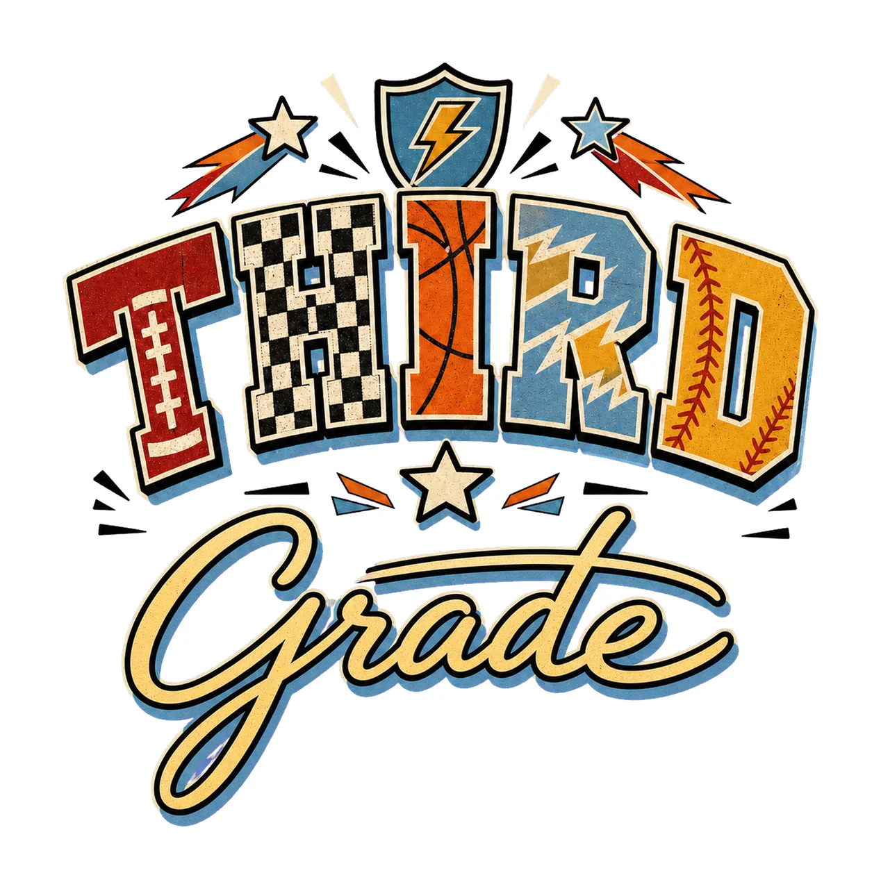 Retro Back to School Boys Third Grade Sports sublimation