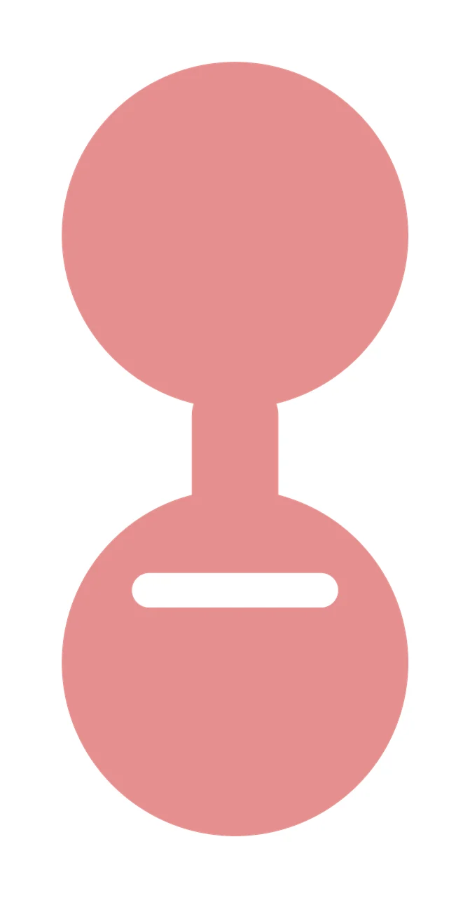 Pink two-circle icon with horizontal cutout Illustration with pink upper circle, pink lower circle, central pink connector and white horizontal cutout