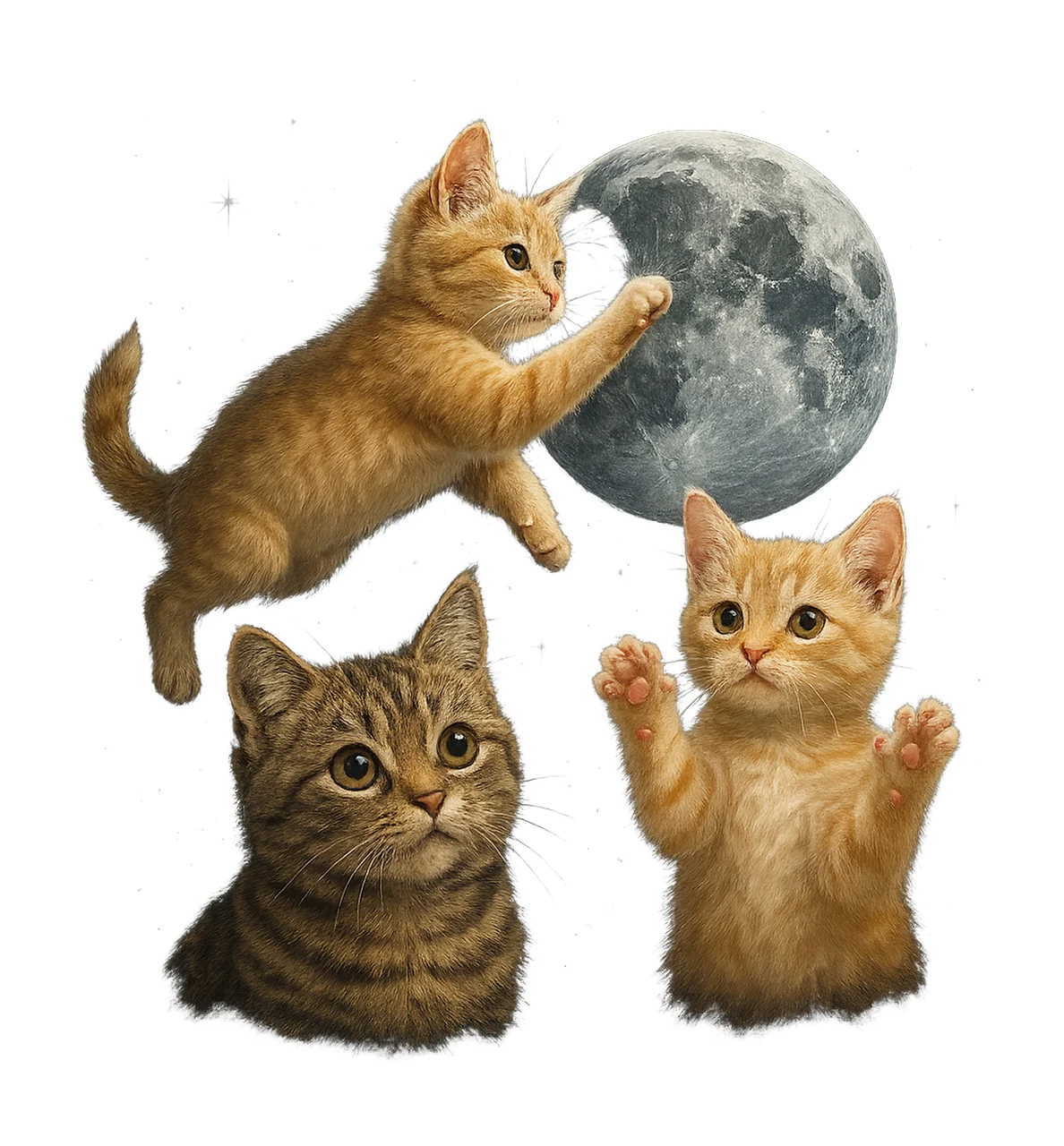 Vintage Three Cats Moon Funny Cat Meme Design Cute Cat