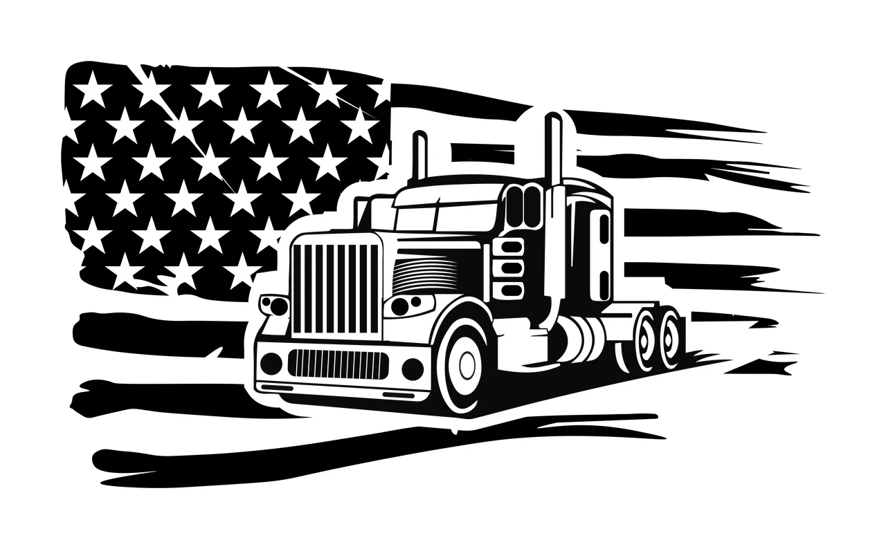 Semi Truck Flag American Silhouette Design driving stars stripes