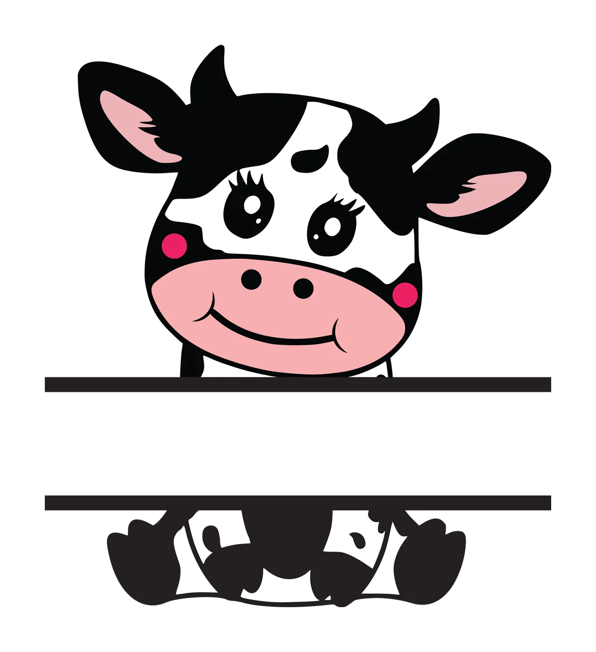 Cow Head Silhouette With Split Nameplate Facing forward Horns