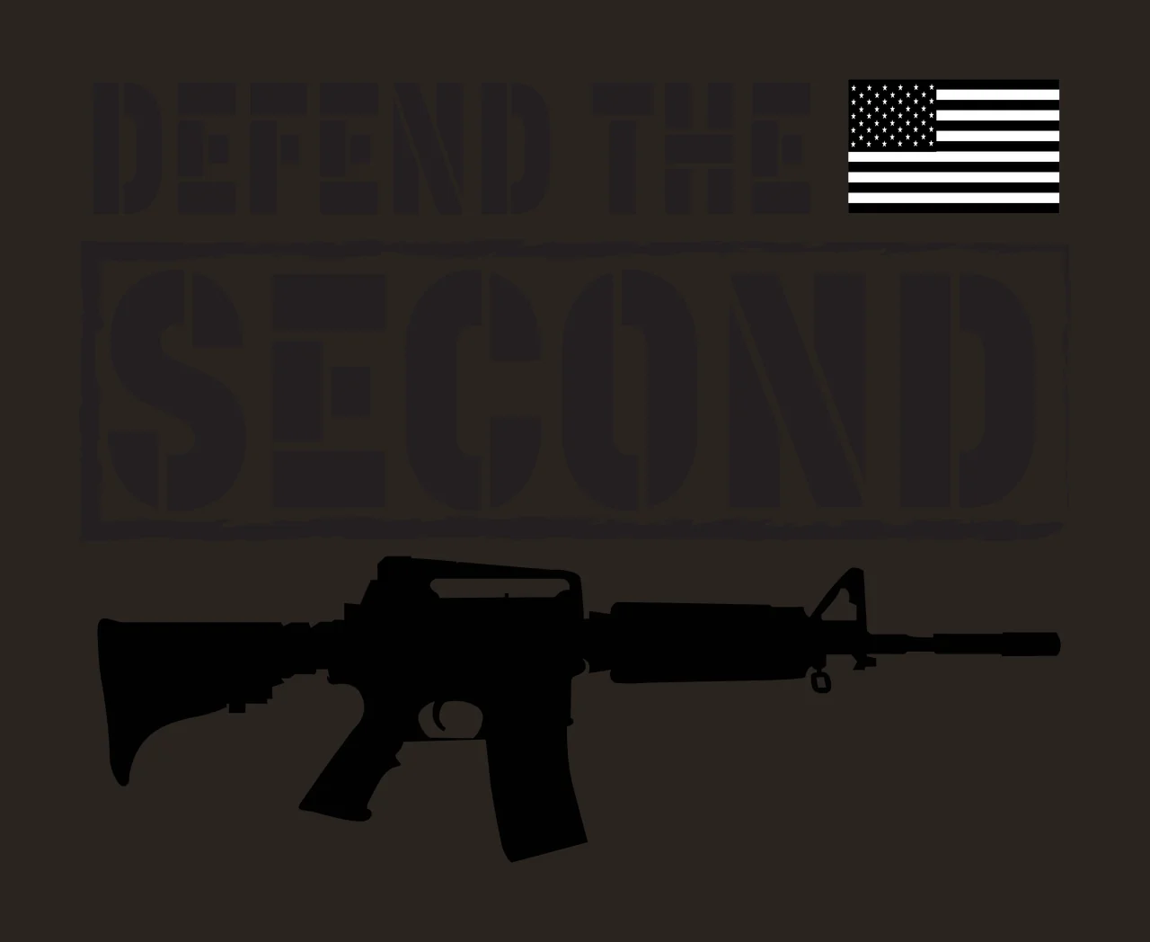 DEFEND THE SECOND Typography Design with text 'DEFEND THE SECOND', American flag icon and rifle silhouette in black and white contrast preview thumbnail