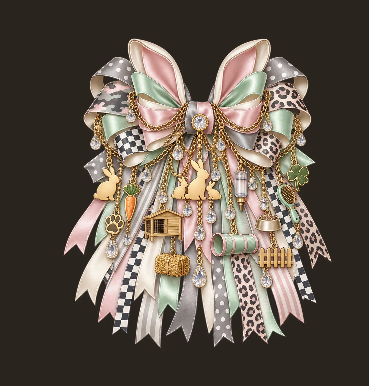 Rabbit Mom Bow Charm PNG, Gold Chain Charms, Transparent Sublimation Design, Digital Download contrast preview thumbnail