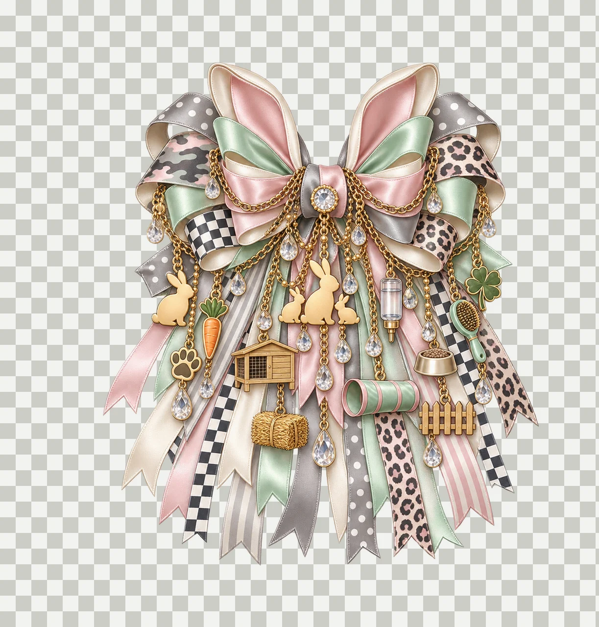 Rabbit Mom Bow Charm PNG, Gold Chain Charms, Transparent Sublimation Design, Digital Download transparency and detail preview thumbnail