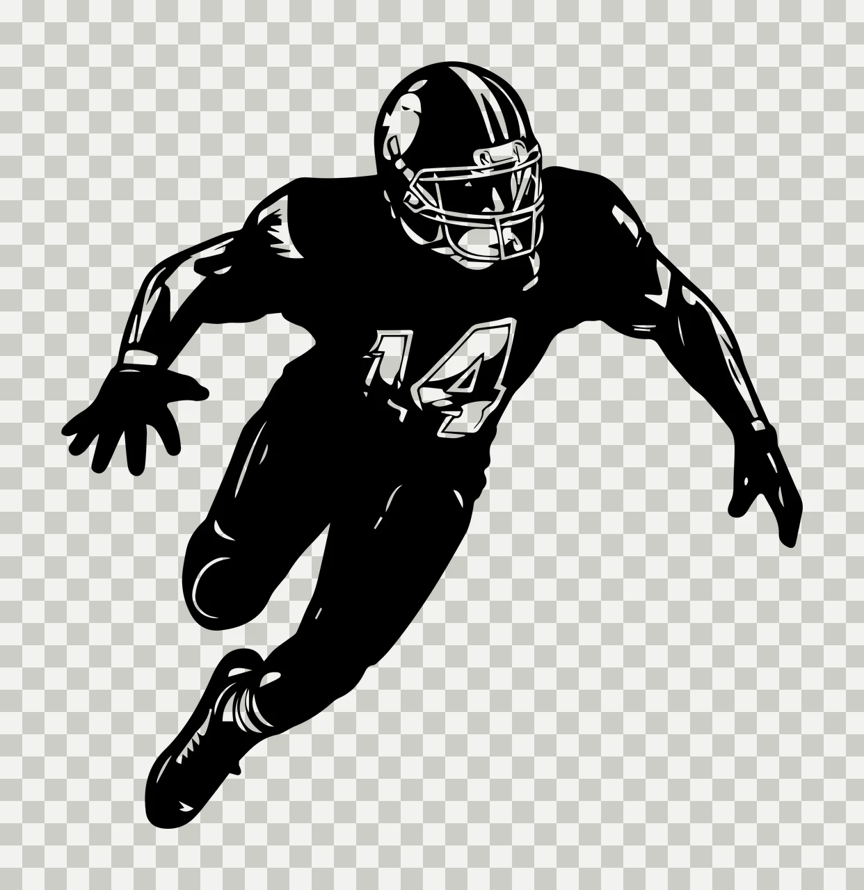 Football Player 14 Running Number Fourteen Silhouette black transparency and detail preview thumbnail