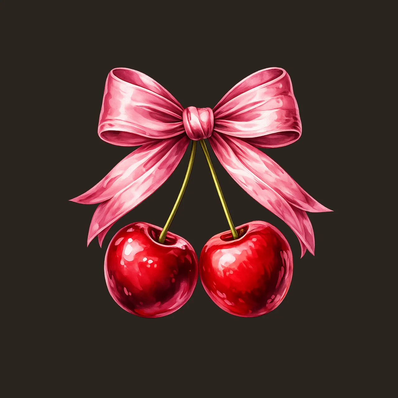 Cherry Bow Watercolor Artwork Coquette Cute Fruit Design contrast preview thumbnail