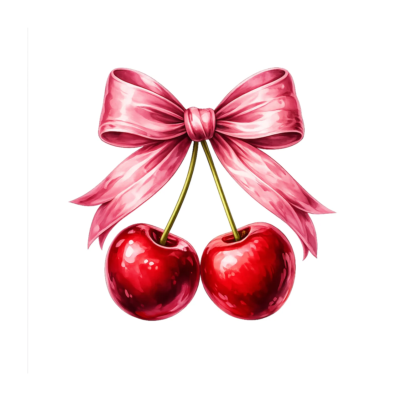 Cherry Bow Watercolor Artwork Coquette Cute Fruit Design