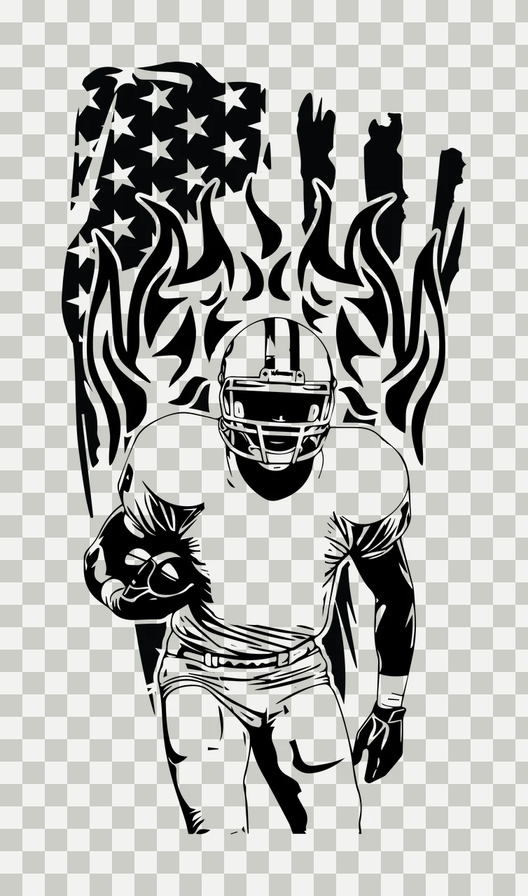 Football Player American Flag Illustration running helmet flames transparency and detail preview thumbnail