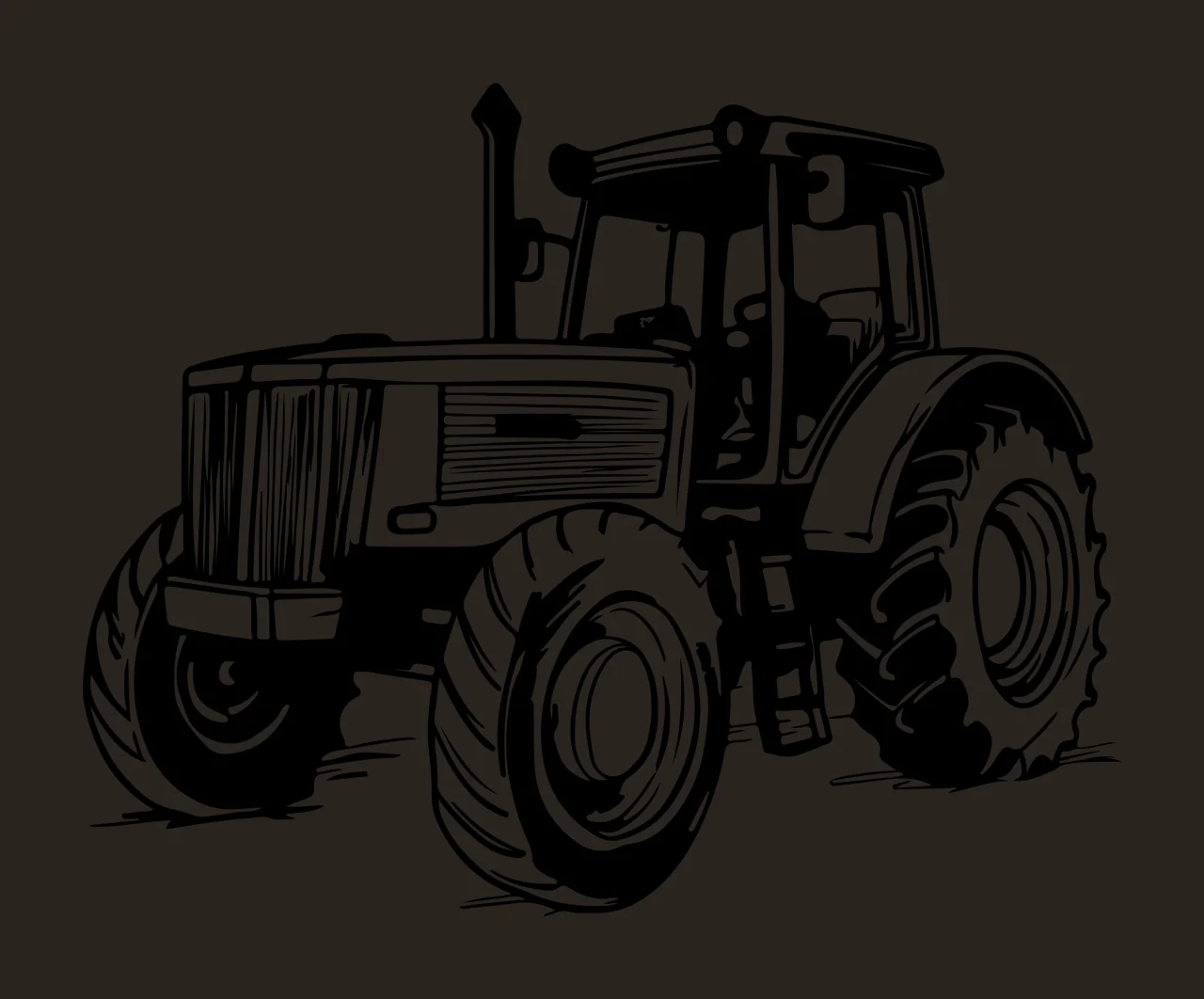 Black And White Farm Tractor stationary tire exhaust pipe line drawing contrast preview thumbnail
