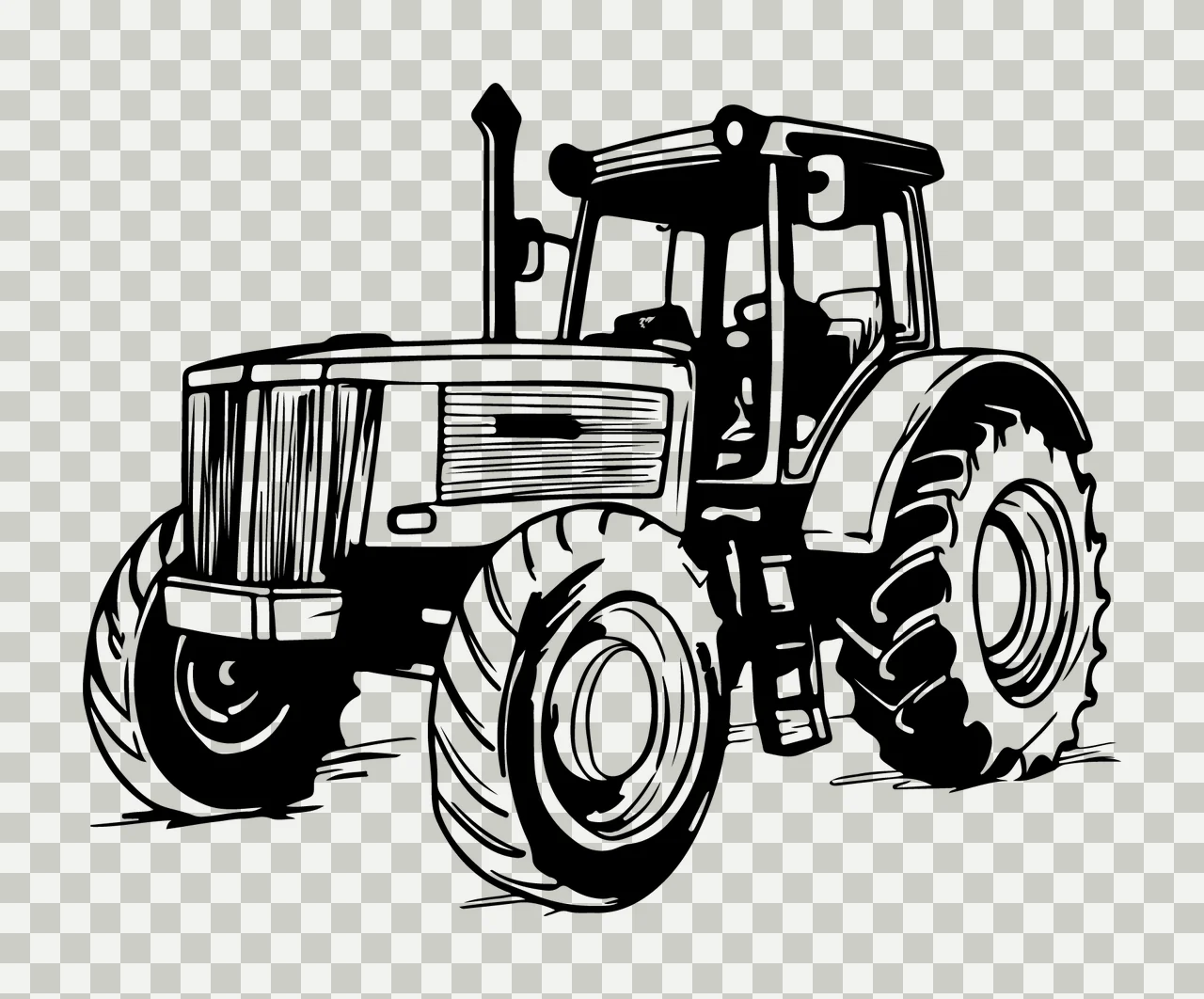 Black And White Farm Tractor stationary tire exhaust pipe line drawing transparency and detail preview thumbnail