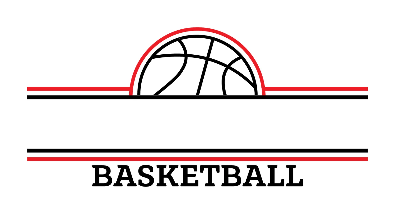 Basketball Black And White Outline With Horizontal Banner Framing