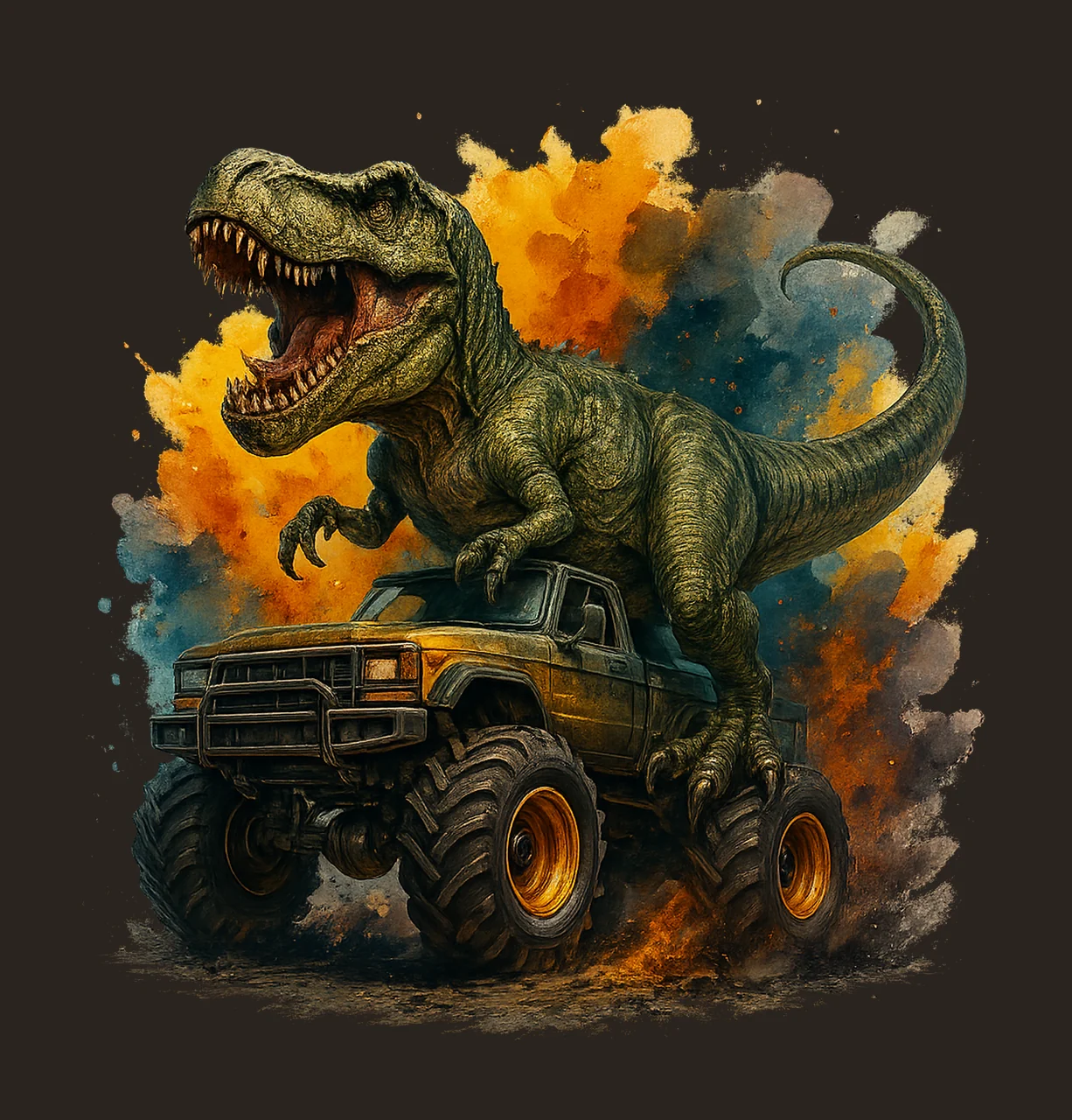 Trex Riding Monster Truck Dinosaur Sublimation Design Cute contrast preview thumbnail