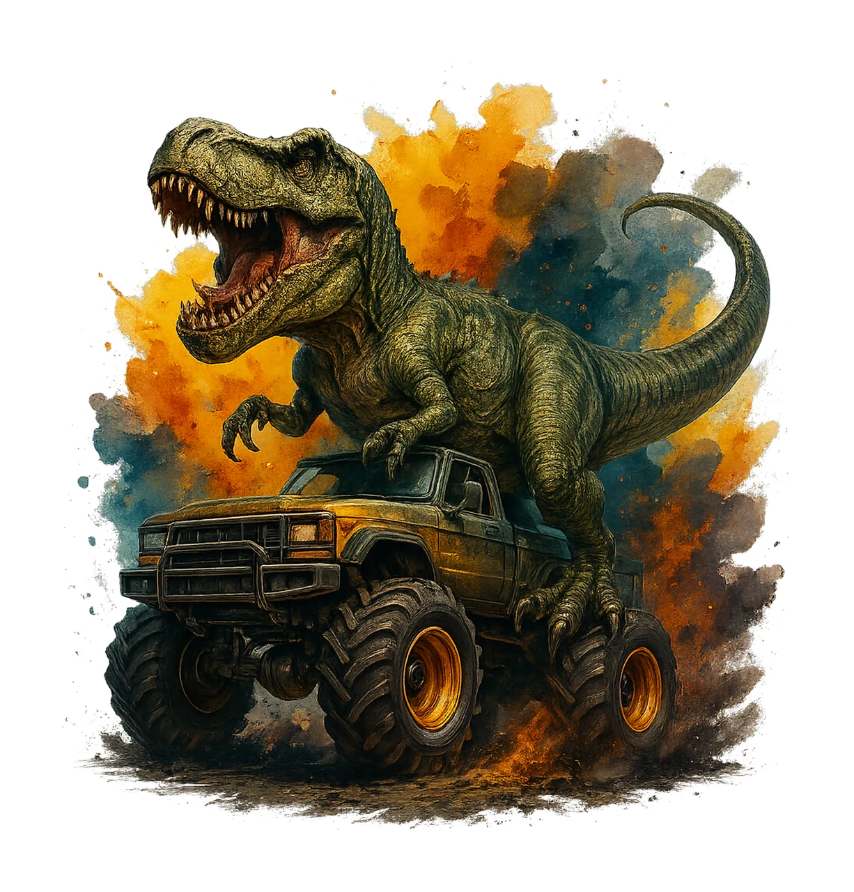 Trex Riding Monster Truck Dinosaur Sublimation Design Cute