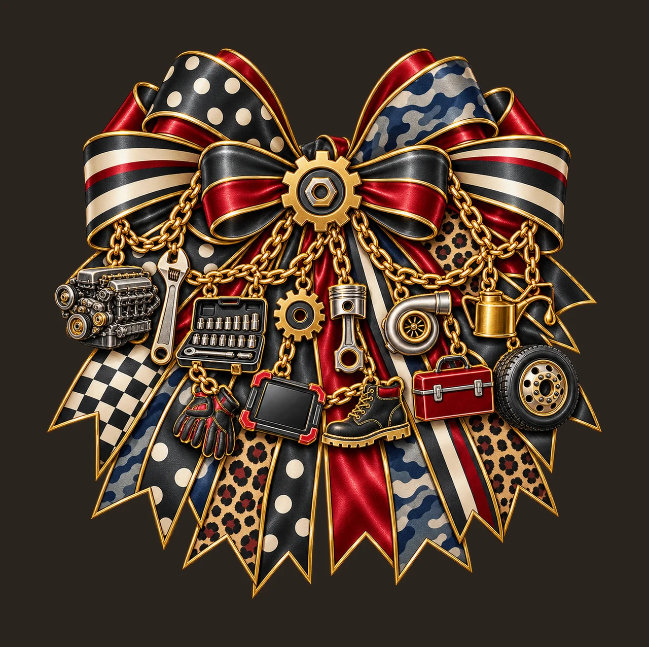 Diesel Mechanic Bow Charm PNG, Gold Chain Charms, Transparent Sublimation Design, Digital Download contrast preview thumbnail