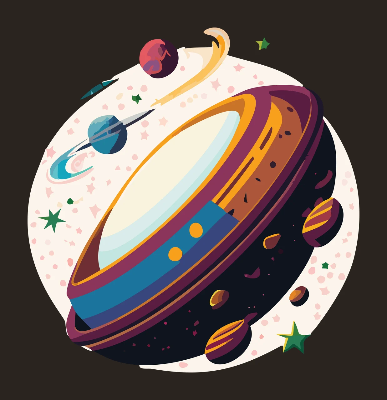 Space Celestial Planet With Orbiting Rings stars minimalist silhouette contrast preview thumbnail