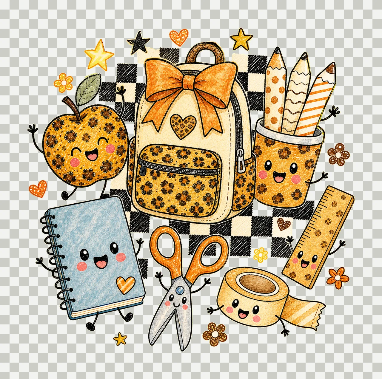 First Day School Supplies Doodle Kids Variation B transparency and detail preview thumbnail