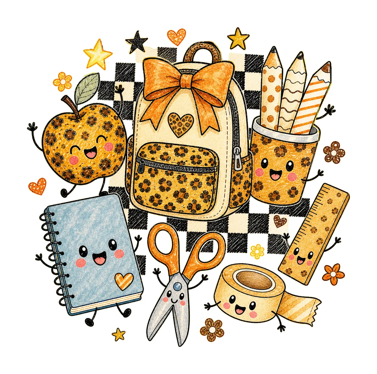 First Day School Supplies Doodle Kids Variation B