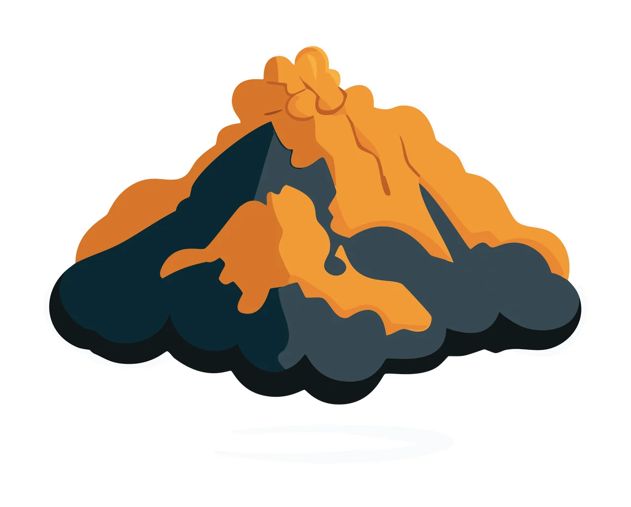 Volcano Silhouette With Smoke Cloud erupting black white plain