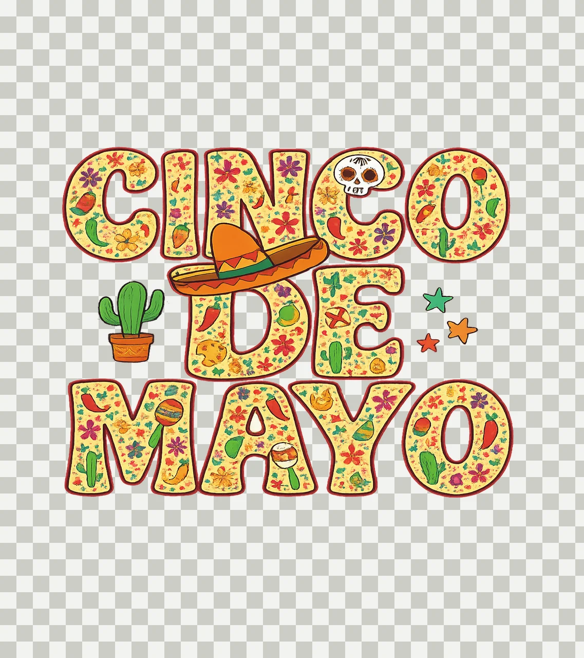 Cinco De Mayo Typography Celebrate With Lettering sombrero transparency and detail preview thumbnail