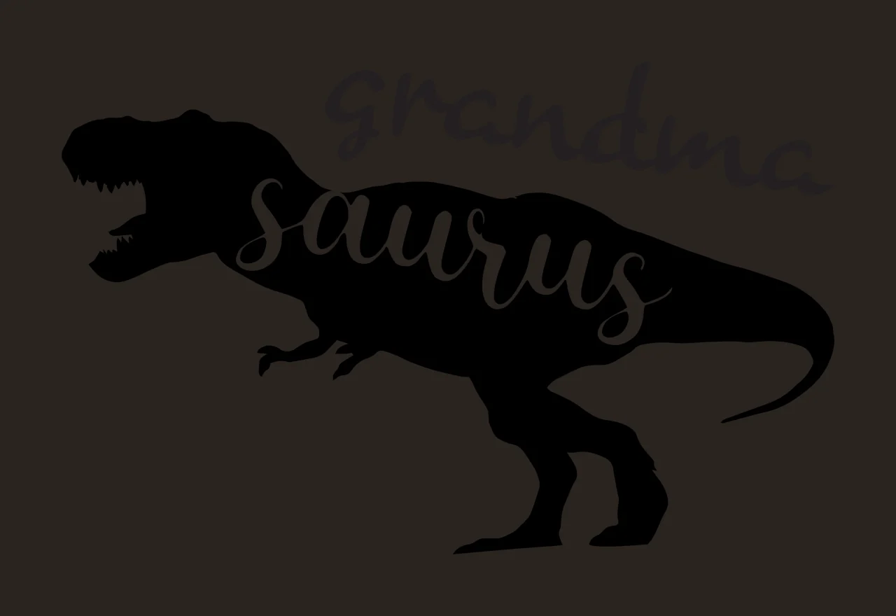 Grandma saurus Typography Design with Tyrannosaurus Rex silhouette and handwritten text in black and white contrast preview thumbnail