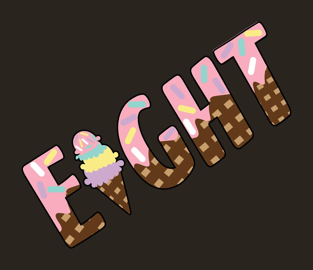 Ice Cream Eight Word With Cone typography waffle scoops sprinkles contrast preview thumbnail